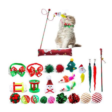 Christmas Cat Toys Blind Box Countdown to Christmas with Catnip Mice Feather Teaser and Ball Bells for Kittens and Cat Lovers