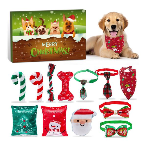 12 Day Dog Advent Calendar Christmas Countdown with Chew Ropes Squeaky Balls and Teething Toys for Small & Large Dogs