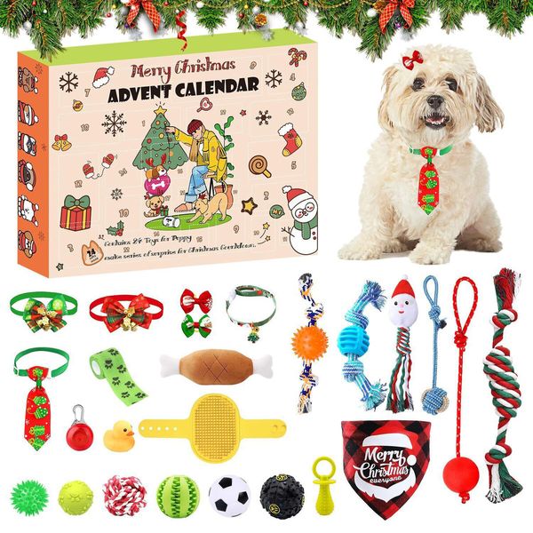 24 Day Dog Advent Calendar Christmas Countdown with Chew Ropes Squeaky Balls and Teething Toys for Small & Large Dogs