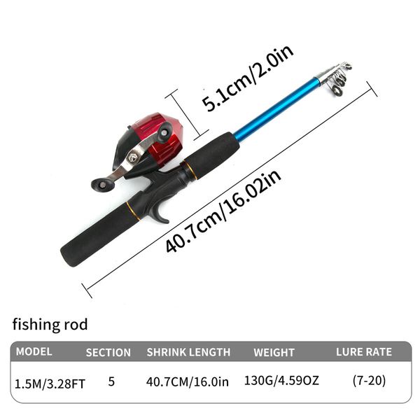 Portable Telescopic Fishing Rod and Reel Combo Kit with Fishing Reel Tackle Box for Boys, Girls, Youth (Red)