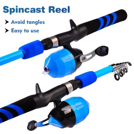 Kids Fishing Pole, Portable Telescopic Fishing Rod and Reel Combo Kit with Spincast Fishing Reel Tackle Box for Boys, Girls, Youth (Blue)