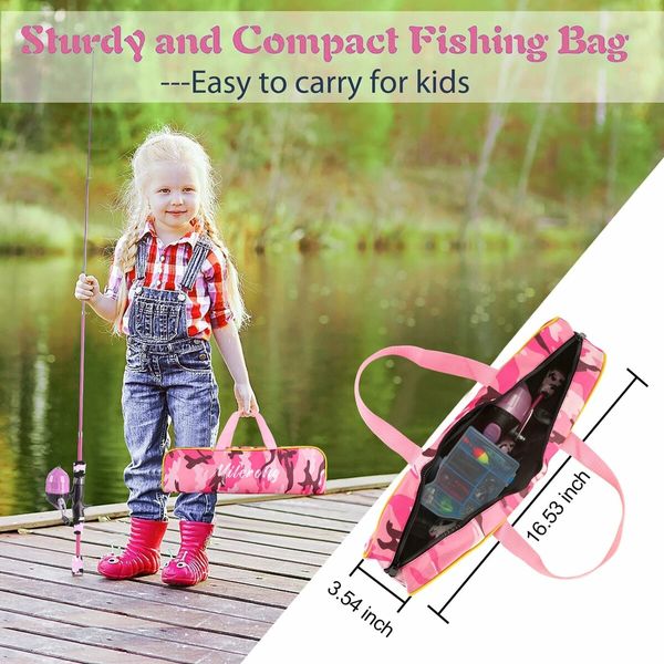 Kids Fishing Pole Portable Telescopic Fishing Rod and Reel Combo Kit for Boys, Girls with Fishing Reel, Fishing Tackles (Pink)