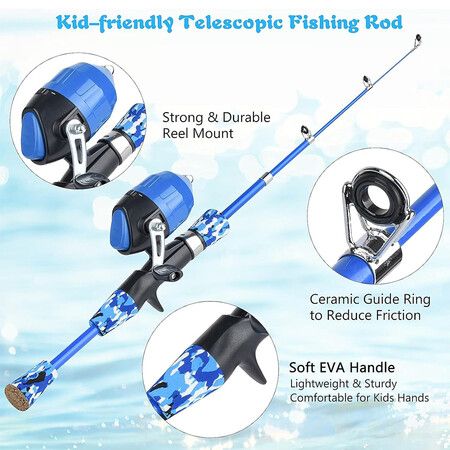 Kids Fishing Pole Portable Telescopic Fishing Rod and Reel Combo Kit for Boys, Girls with Fishing Reel, Fishing Tackles (Blue)