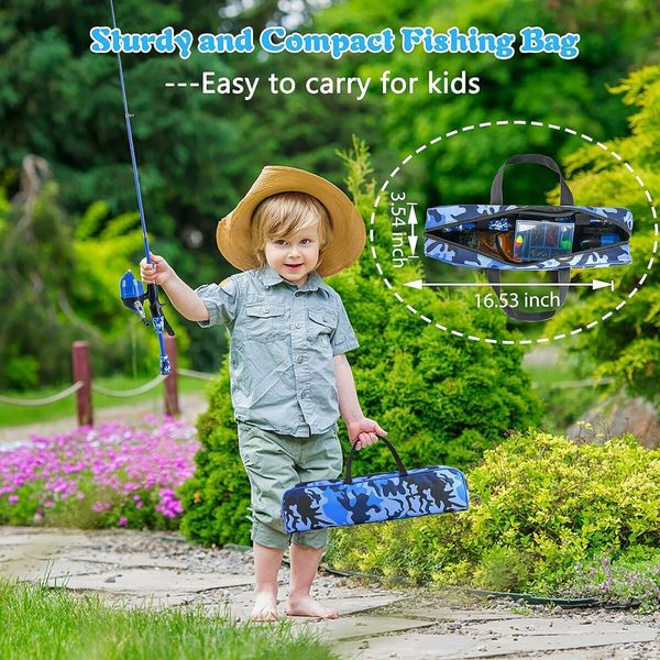 Kids Fishing Pole Portable Telescopic Fishing Rod and Reel Combo Kit for Boys, Girls with Fishing Reel, Fishing Tackles (Blue)