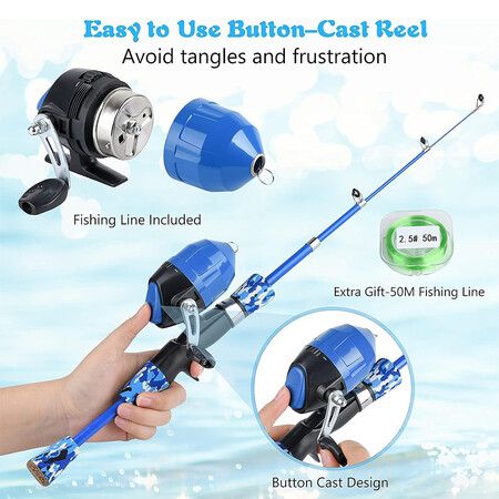 Kids Fishing Pole Portable Telescopic Fishing Rod and Reel Combo Kit for Boys, Girls with Fishing Reel, Fishing Tackles (Blue)