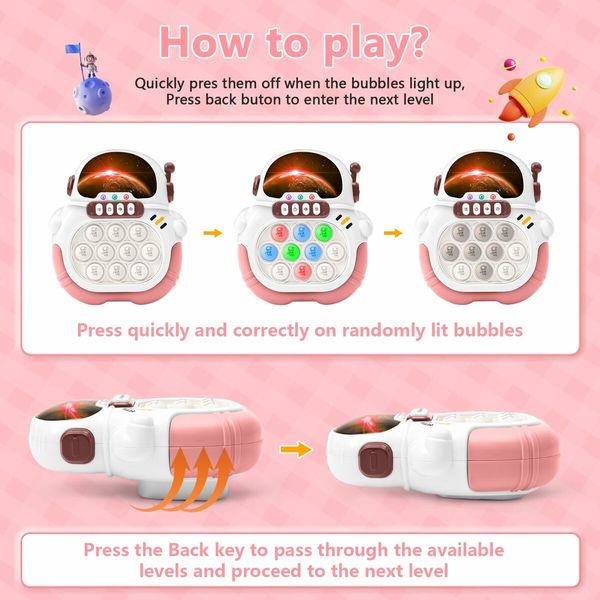 Quick Push Game Fidget Toys for Kids Handheld Puzzle Sensory Toys Fast Push Bubble Game-Pink