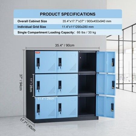 9 Doors Metal Storage Cabinet Employees Steel Storage Cabinet Office Black