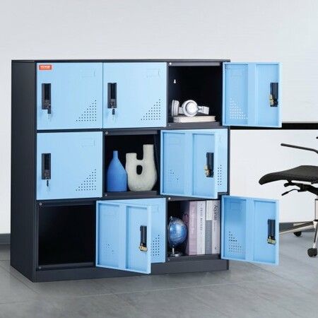 9 Doors Metal Storage Cabinet Employees Steel Storage Cabinet Office Black