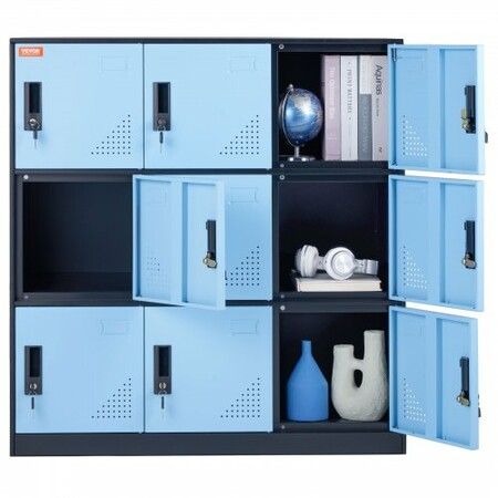 9 Doors Metal Storage Cabinet Employees Steel Storage Cabinet Office Black