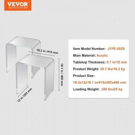 Acrylic End Table, 2 pcs C-Shaped Lucite Side Tables, Clear Acrylic Side Table for Drink, Food, Snack used in Living Room, Bedroom, and Study