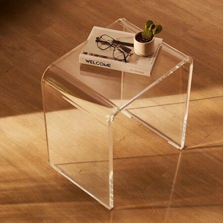 Acrylic End Table, 2 pcs C-Shaped Lucite Side Tables, Clear Acrylic Side Table for Drink, Food, Snack used in Living Room, Bedroom, and Study