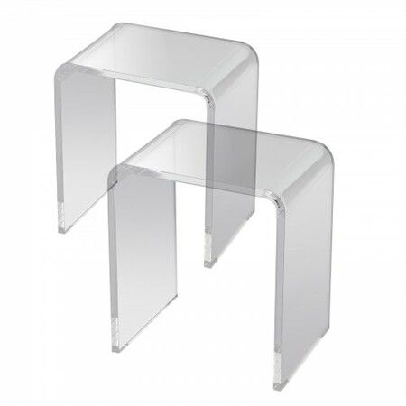 Acrylic End Table, 2 pcs C-Shaped Lucite Side Tables, Clear Acrylic Side Table for Drink, Food, Snack used in Living Room, Bedroom, and Study