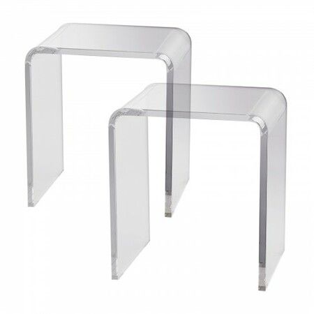 Acrylic End Table, 2 pcs C-Shaped Lucite Side Tables, Clear Acrylic Side Table for Drink, Food, Snack used in Living Room, Bedroom, and Study