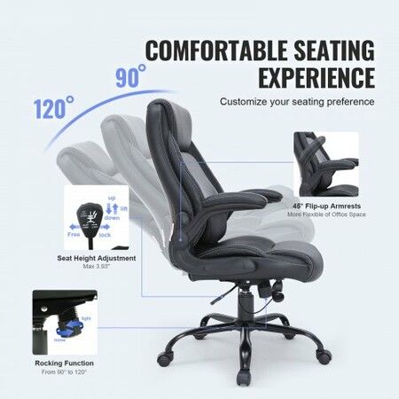 Executive Office Chair with Cutting-edge Adjustable Lumbar Support, High Back PU Leather Office Chair Ergonomic, with Padded Flip-up Arms