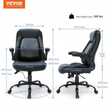 Executive Office Chair with Cutting-edge Adjustable Lumbar Support, High Back PU Leather Office Chair Ergonomic, with Padded Flip-up Arms