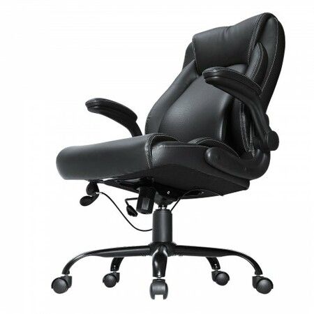 Executive Office Chair with Cutting-edge Adjustable Lumbar Support, High Back PU Leather Office Chair Ergonomic, with Padded Flip-up Arms