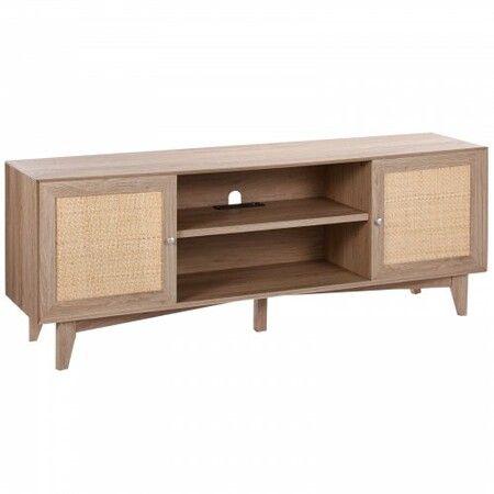 Rattan TV Stand for 75" TV Boho TV Stand with Build-in Socket Oak