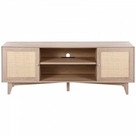 Rattan TV Stand for 75" TV Boho TV Stand with Build-in Socket Oak