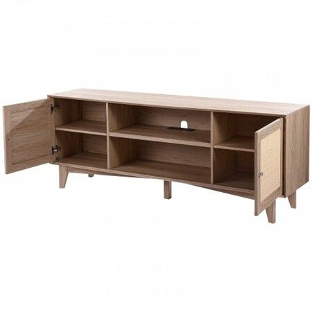 Rattan TV Stand for 75" TV Boho TV Stand with Build-in Socket Oak