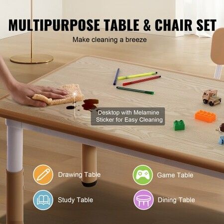 Kids Table and 4 Chairs Set, Height Adjustable Toddler Table and Chair Set, Graffiti Desktop, Children Multi-Activity Table for Art, Craft, Reading, Learning