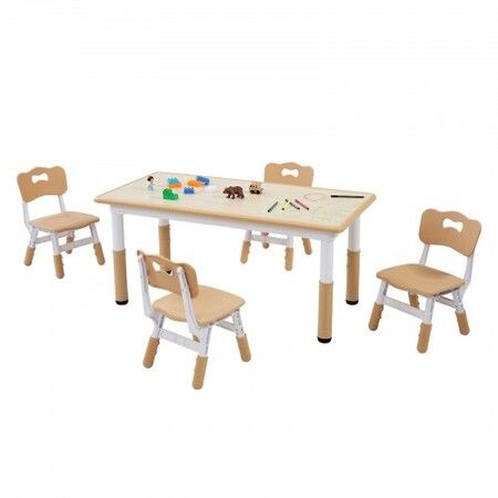 Kids Table and 4 Chairs Set, Height Adjustable Toddler Table and Chair Set, Graffiti Desktop, Children Multi-Activity Table for Art, Craft, Reading, Learning