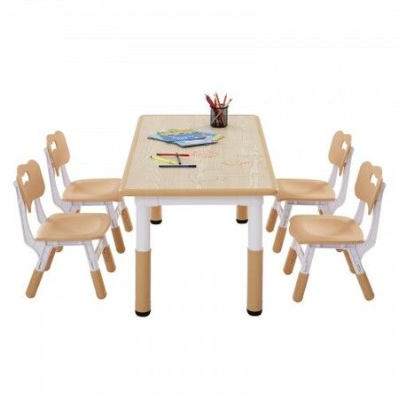 Kids Table and 4 Chairs Set, Height Adjustable Toddler Table and Chair Set, Graffiti Desktop, Children Multi-Activity Table for Art, Craft, Reading, Learning