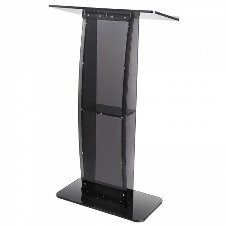 Acrylic Podium, 47" Tall, Acrylic Podium Stand with Wide Reading Surface & Storage Shelf, Floor-standing Clear Pulpits Acrylic for Church Office School, Black