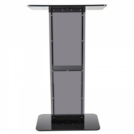 Acrylic Podium, 47" Tall, Acrylic Podium Stand with Wide Reading Surface & Storage Shelf, Floor-standing Clear Pulpits Acrylic for Church Office School, Black