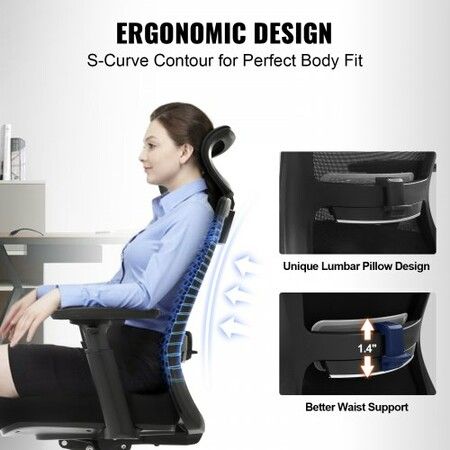 Ergonomic Office Chair with Slide Seat, Desk Chair with Mesh Seat, Angle and Height Adjustable Home Office Chair with Back and Lumbar Support, Swivel Computer Task Chair