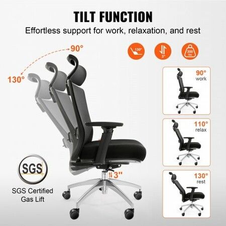 Ergonomic Office Chair with Slide Seat, Desk Chair with Mesh Seat, Angle and Height Adjustable Home Office Chair with Back and Lumbar Support, Swivel Computer Task Chair