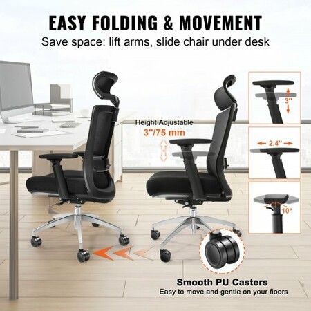 Ergonomic Office Chair with Slide Seat, Desk Chair with Mesh Seat, Angle and Height Adjustable Home Office Chair with Back and Lumbar Support, Swivel Computer Task Chair