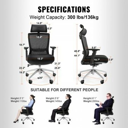 Ergonomic Office Chair with Slide Seat, Desk Chair with Mesh Seat, Angle and Height Adjustable Home Office Chair with Back and Lumbar Support, Swivel Computer Task Chair