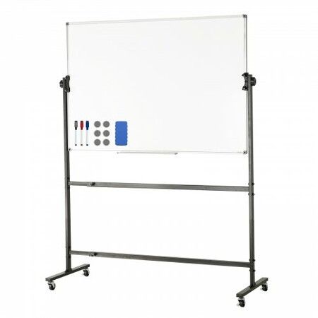 Rolling Whiteboard, 48x32 inch Double-Sided Magnetic Mobile Whiteboard, 360° Reversible Adjustable Height Dry Erase Board with Wheels & Movable Tray for Office School