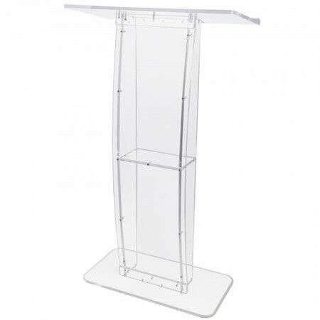 Acrylic Podium, 47" Tall, Clear Acrylic Podium Stand with Wide Reading Surface & Storage Shelf, Floor-standing Clear Pulpits Acrylic for Church Office School