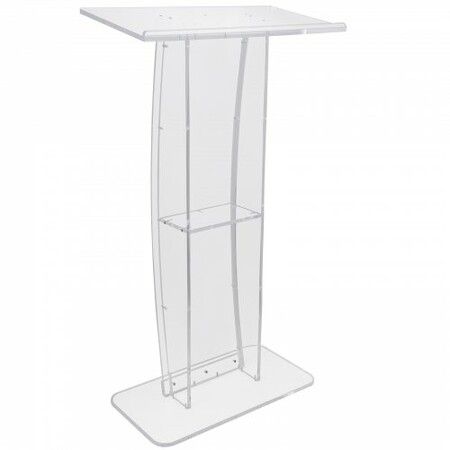 Acrylic Podium, 47" Tall, Clear Acrylic Podium Stand with Wide Reading Surface & Storage Shelf, Floor-standing Clear Pulpits Acrylic for Church Office School