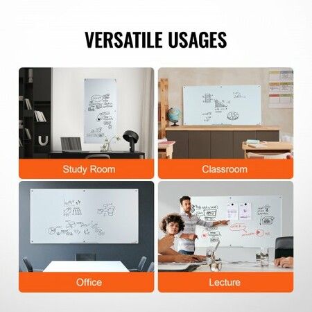 Magnetic Glass Whiteboard, Dry Erase Board 72"x36", Wall-Mounted Large White Glassboard Frameless, with Marker Tray, an Eraser and 2 Markers, White