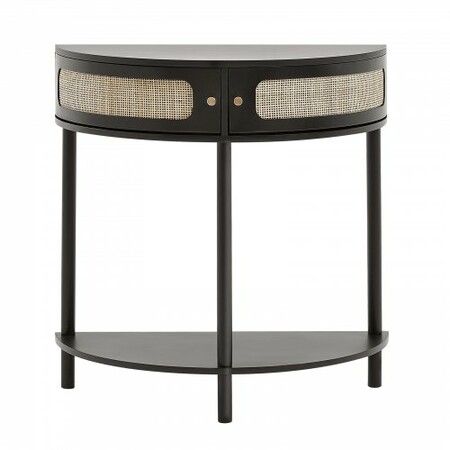 Half-moon Rattan Console Table 2 Storage Drawers Rattan Sliding Door Black