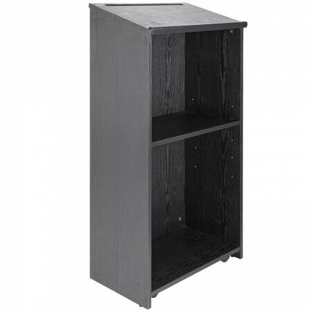 Podium Stand, 47 in Hostess Stand with 4 Rolling Wheels, Wood Podium with Storage Shelves, and Slant Desktop, Lecterns & Podiums for Church, Office, School, Home, Black