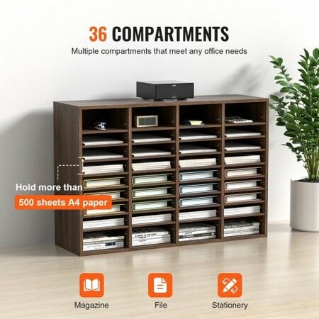 Literature Organizers, 36 Compartments Office Mailbox with Adjustable Shelves, Wood Literature Sorter 997x305x680 mm for Office, Home, Classroom, Mailrooms Organization, EPA Certified Brown