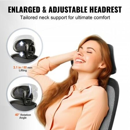 Mesh Office Chair, Adjustable High Back Desk Chair with Mesh Seat, Angle and Height Adjustable Home Office Chair with Lumbar and Head Support, Swivel Computer Task Chair