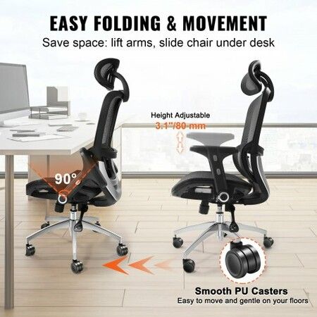 Mesh Office Chair, Adjustable High Back Desk Chair with Mesh Seat, Angle and Height Adjustable Home Office Chair with Lumbar and Head Support, Swivel Computer Task Chair