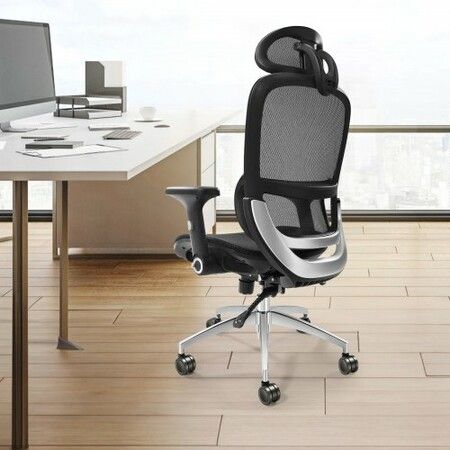 Mesh Office Chair, Adjustable High Back Desk Chair with Mesh Seat, Angle and Height Adjustable Home Office Chair with Lumbar and Head Support, Swivel Computer Task Chair