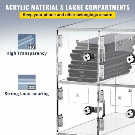 Acrylic Cell Phone Locker Box Storage Cabinet Pocket w/Keys 10 Slots Clear