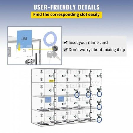 Acrylic Cell Phone Locker Box Storage Cabinet Pocket w/Keys 10 Slots Clear