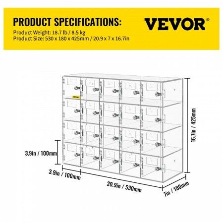 Acrylic Cell Phone Locker Box Storage Cabinet Pocket w/Keys 10 Slots Clear