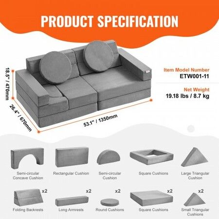 Play Couch, 15pcs Modular Kids Nugget Couch, Toddler Foam Sofa Couch with High-density 25D Sponge for Playing, Creativing, Sleeping, Imaginative Kids Furniture for Bedroom and Playroom