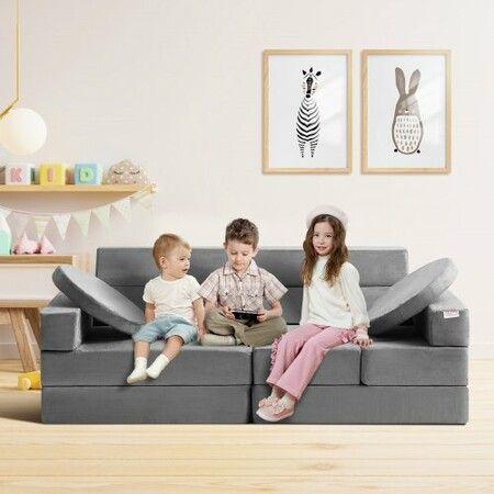 Play Couch, 15pcs Modular Kids Nugget Couch, Toddler Foam Sofa Couch with High-density 25D Sponge for Playing, Creativing, Sleeping, Imaginative Kids Furniture for Bedroom and Playroom