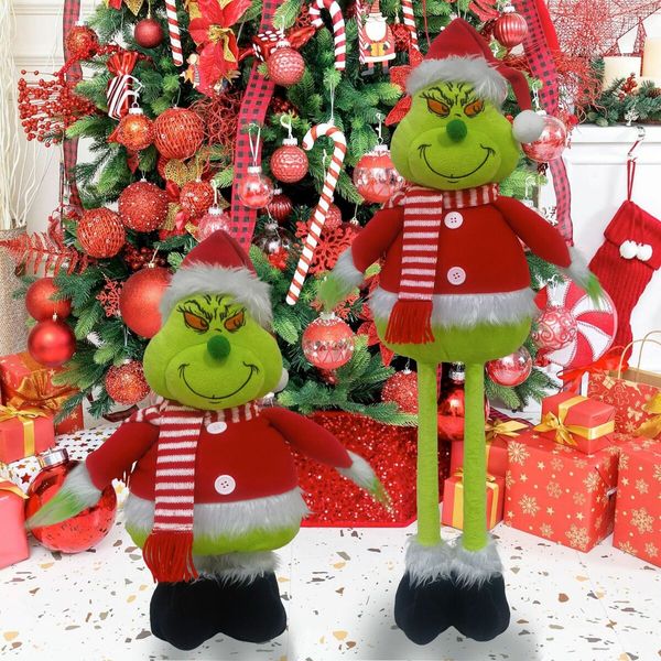 Christmas Standing Grinch, Xmas Stuffed Grinch Standing Figure with Extendable Legs for Christmas Floor Decor,1 Pack