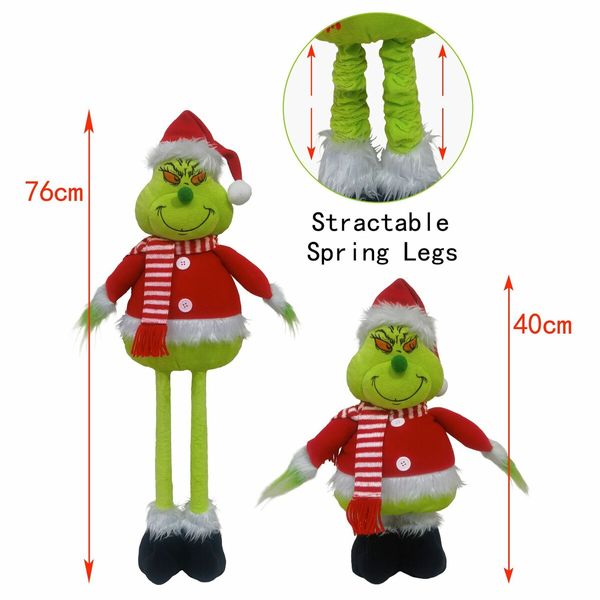 Christmas Standing Grinch, Xmas Stuffed Grinch Standing Figure with Extendable Legs for Christmas Floor Decor,1 Pack