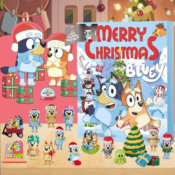 Bluey Advent Calendar, 24Pcs Cute Cartoon Puppy Figures Doll Xmas Vacation Stocking Stuffer Gifts